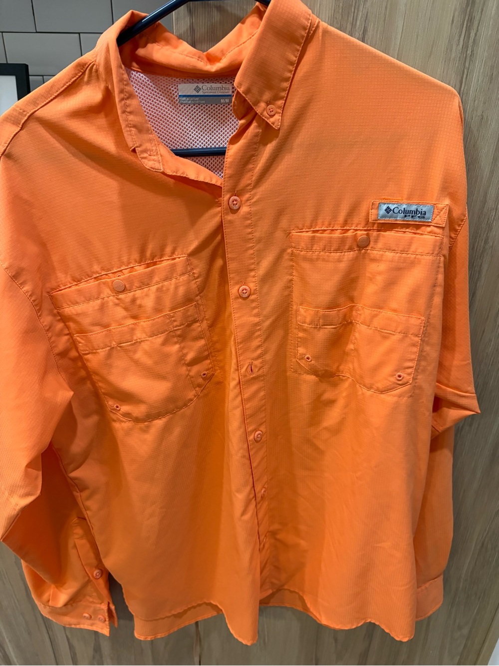 Columbia Orange Long-Sleeve Button-Down Performance Shirt